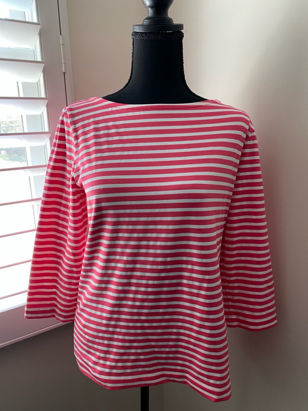 Vineyard Vines Pink and White Striped Boatneck Top